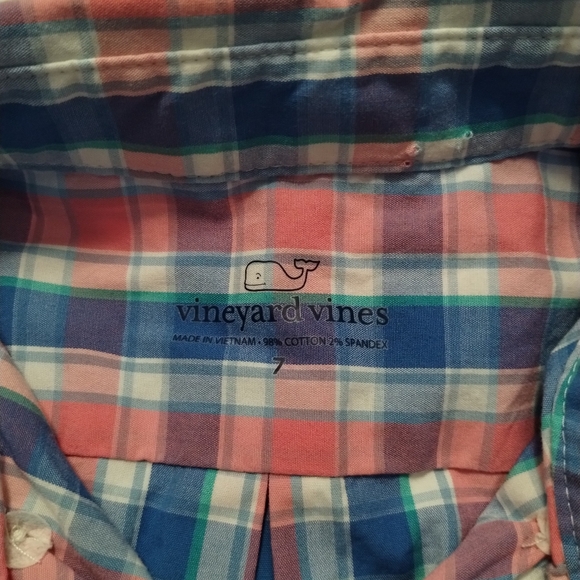 VINEYARD VINES Boys Whale Shirt Button Down  Classic Fit Check Poplin Shirt Sz 7 - Picture 3 of 6